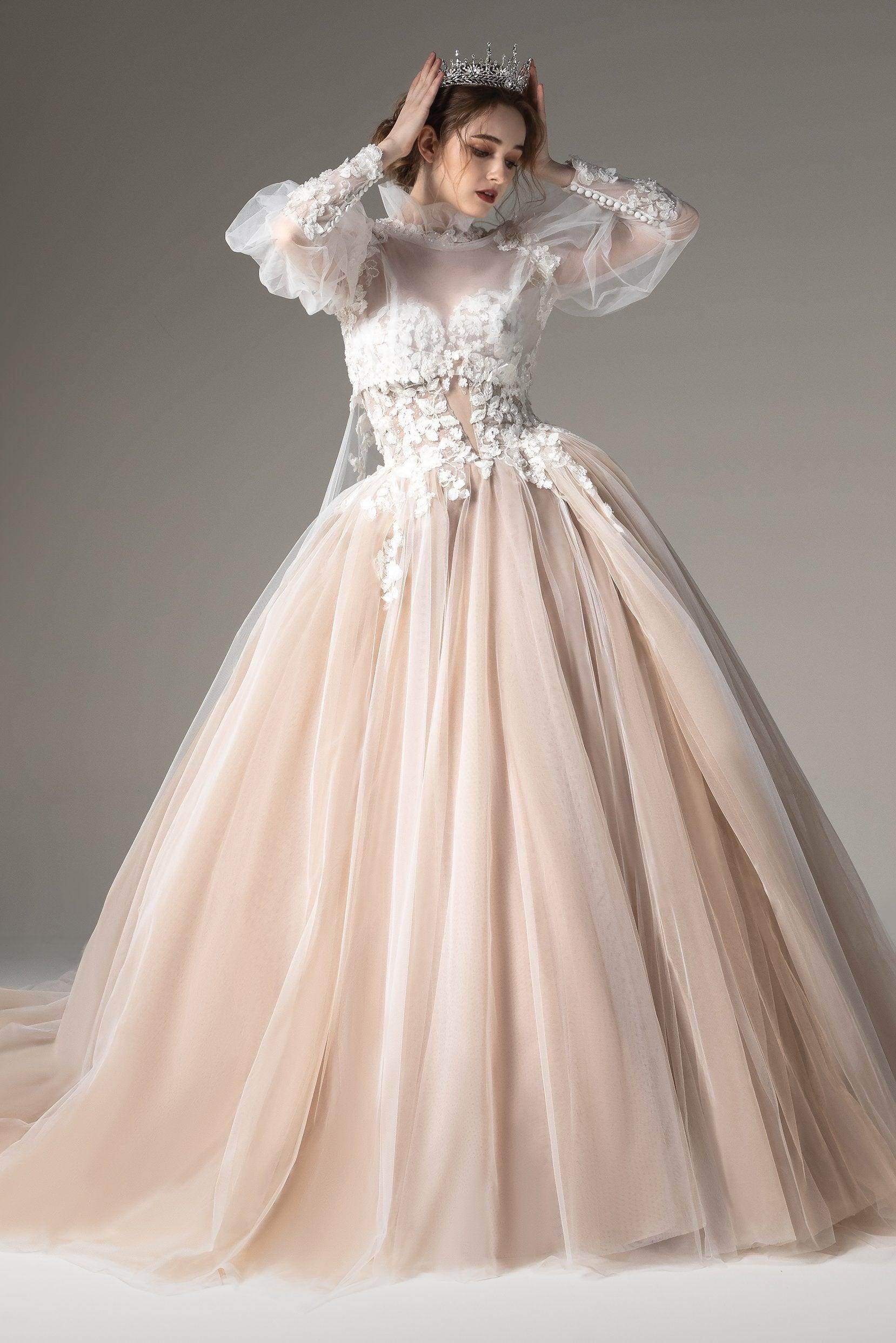 Ball Gown Chapel Train Tulle Wedding Dress CW2511 - COCOMELODY